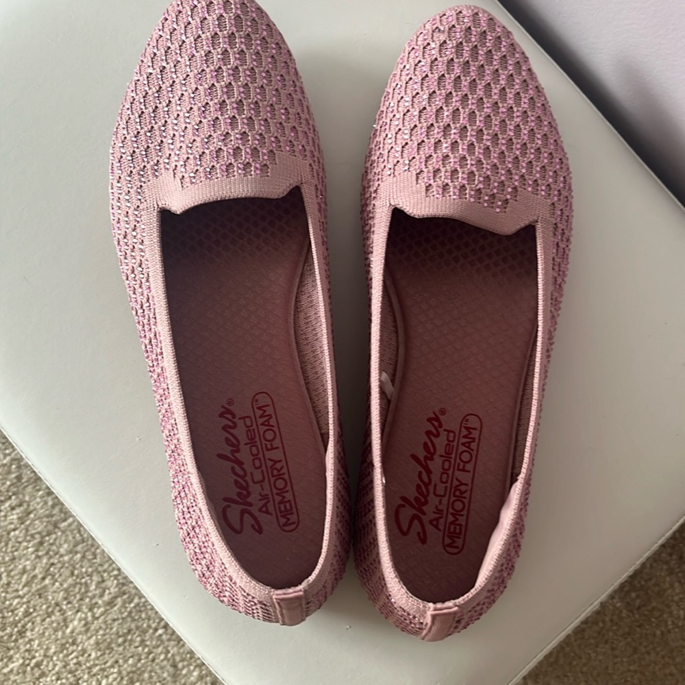 Pink gemstone studded flats Skechers